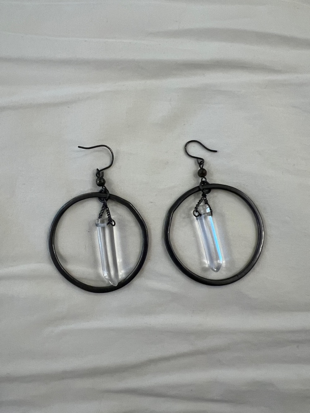 Crystal Point Hoop Earrings - charcoal and Clear